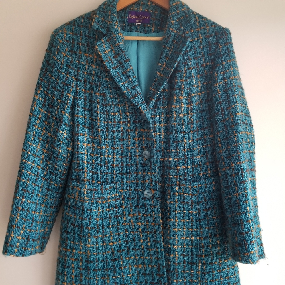 Tweed turquoise button coat